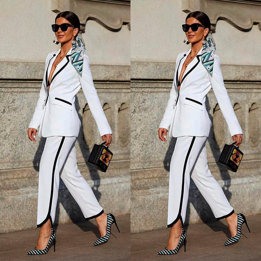 Color matching Mother of the Bride Pants Suits Plus Size Black White Blazer Trousers Set Wedding Wear 2 Pieces(Jacket+Pants)