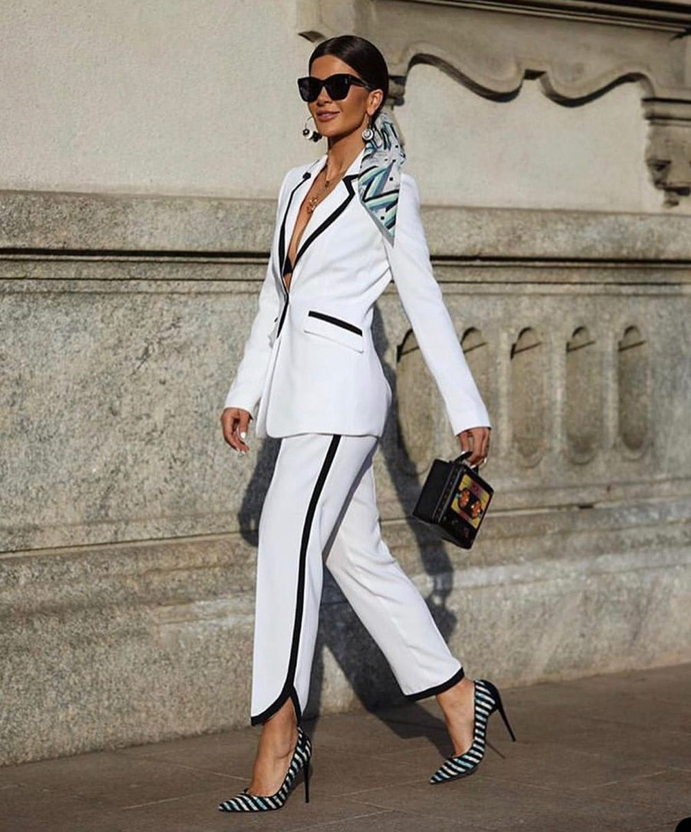 Color matching Mother of the Bride Pants Suits Plus Size Black White Blazer Trousers Set Wedding Wear 2 Pieces (Jacket+Pants)