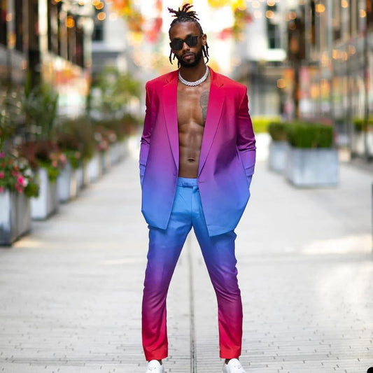 Colorful Men Suits One Button Casual Blazer Formal Wedding Tuexdos 2 Pieces