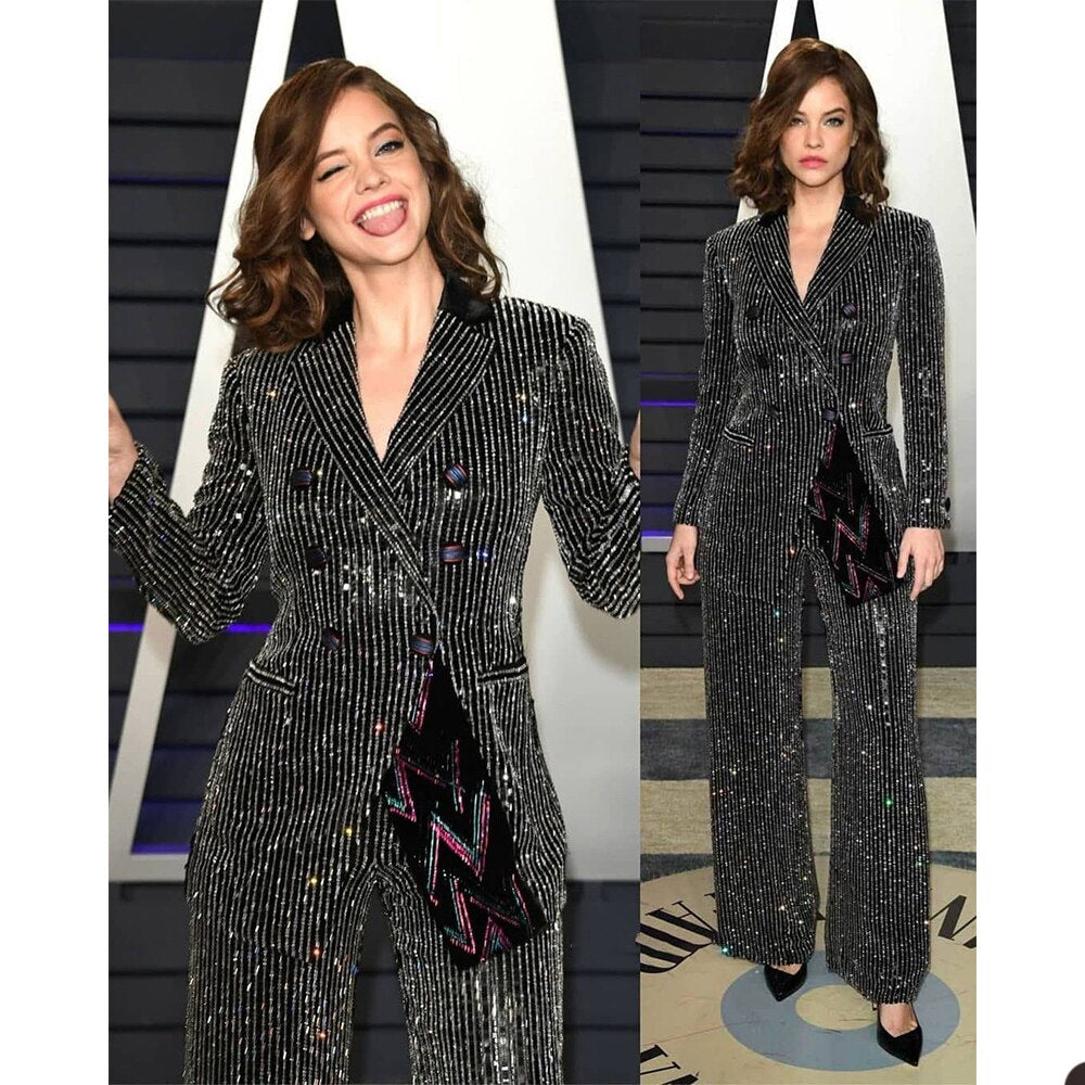 Smokings à paillettes colorées pour femmes, ensemble pantalon ample pour mère de la mariée, tenue de bal, de soirée, de mariage, 2 pièces 