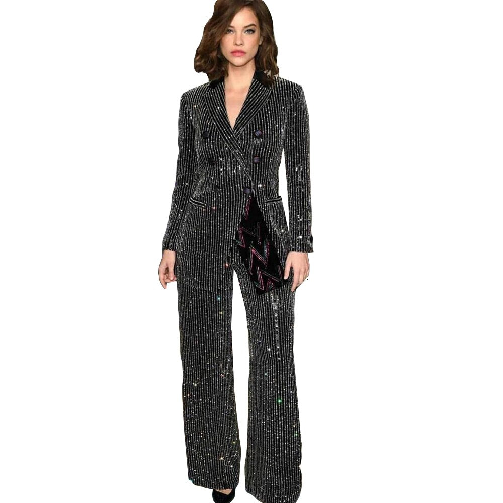 Smokings à paillettes colorées pour femmes, ensemble pantalon ample pour mère de la mariée, tenue de bal, de soirée, de mariage, 2 pièces 