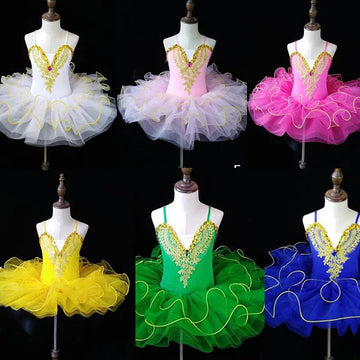 Children's Ballet Tutu Dress with Floral Embellishments and Spaghetti Straps in Multiple Colors