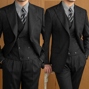 Commercial Men's Suit 3Pieces Blazer Vest Pants Bow Collar Single Breasted Buckle Work Wear Bussiness Wedding Costume