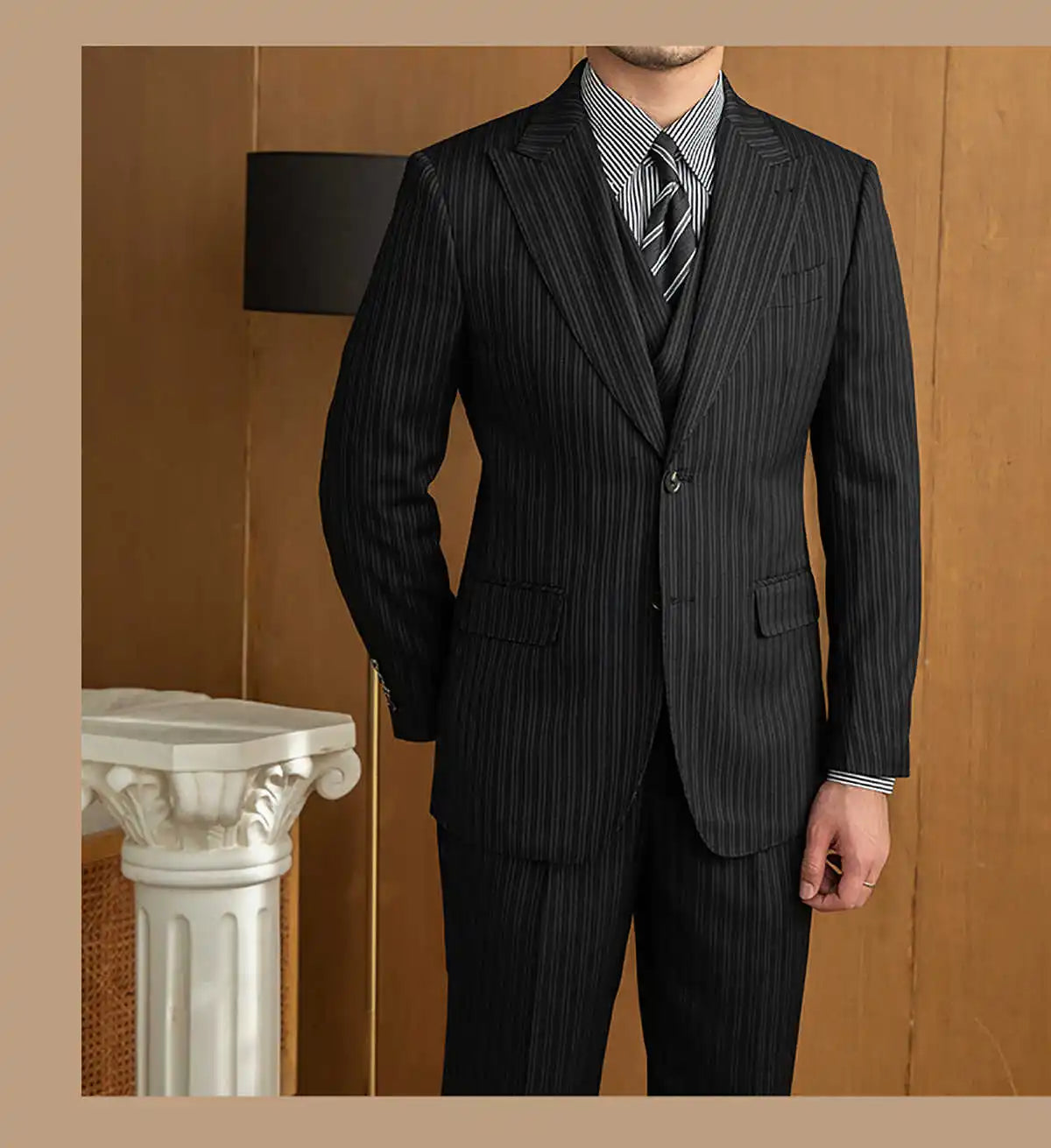 Commercial Men's Suit 3Pieces Blazer Vest Pants Bow Collar Single Breasted Buckle Work Wear Bussiness Wedding Costume