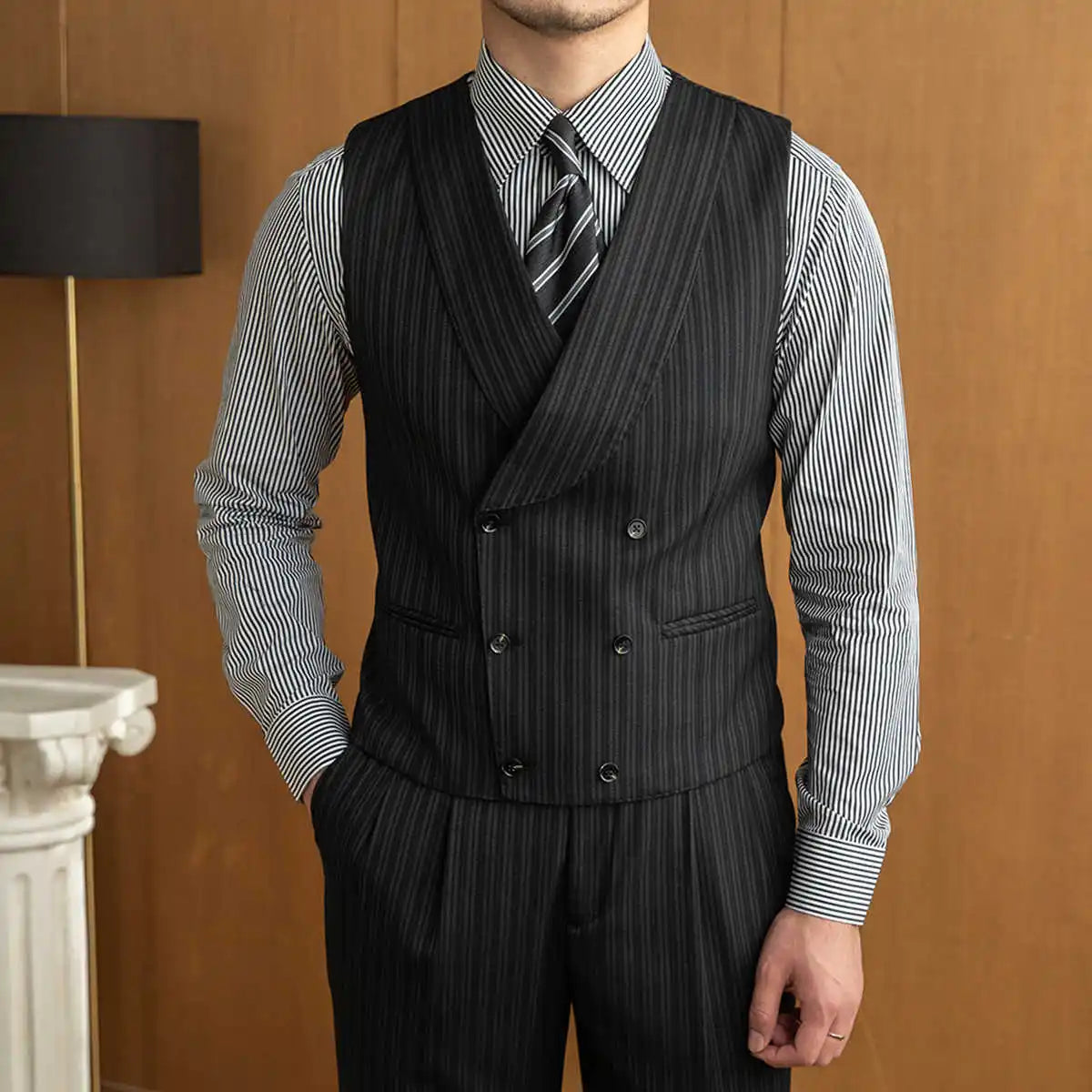 Commercial Men's Suit 3Pieces Blazer Vest Pants Bow Collar Single Breasted Buckle Work Wear Bussiness Wedding Costume