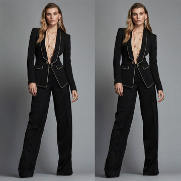 Cool Black Bridal Wedding Tuxedos Ladies Loose Pants Suit Jacket Prom Evening Guest Wear Two Pieces Party Blazer