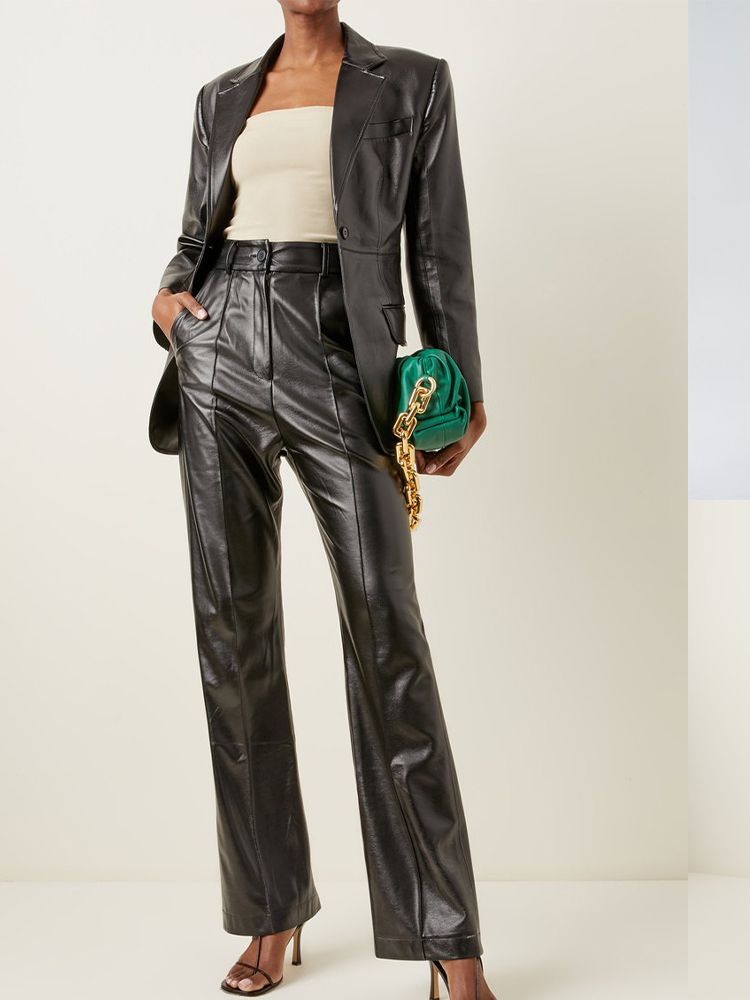 Cool Black Leather Women Suit Sets Custom Made Tuxedos Evening Party Slim Blazer Formal Wear For Wedding (Jacket+Pants)