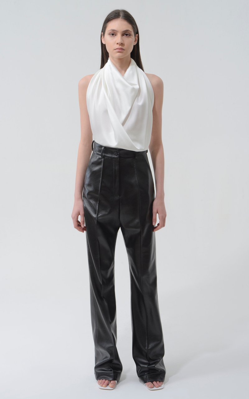 Cool Black Leather Women Suit Sets Custom Made Tuxedos Evening Party Slim Blazer Formal Wear For Wedding (Jacket+Pants)