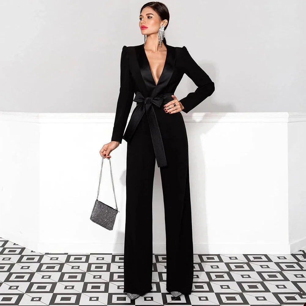 Stylish Black Women's Slim Fit Custom Blazer and Pants Set for Fashion Events and Parties