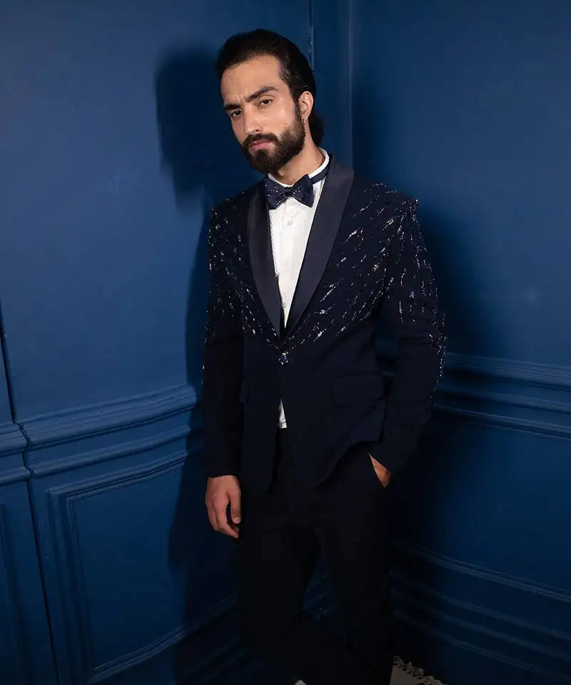 Trajes geniales para hombre, a medida, de 2 piezas, blazer, pantalón, un botón, apliques brillantes, solapa chal, esmoquin de talla grande, hecho a medida para fiesta. 