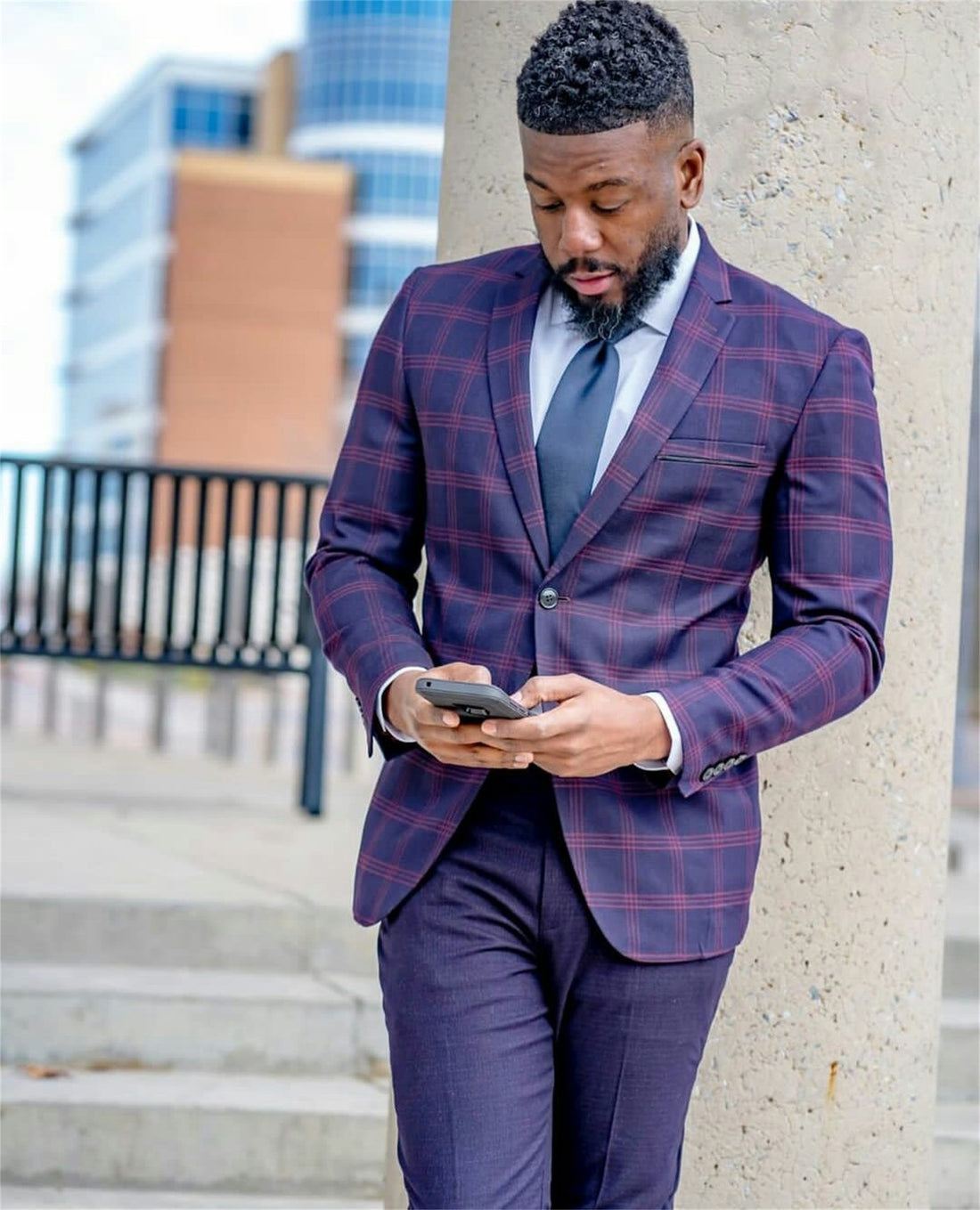 Cool Purple Check men 2 Piece Suit Slim Fit One Button Groom Men Plaid Pants Suits Tailored Fit Prom Party Wedding Tuxedos