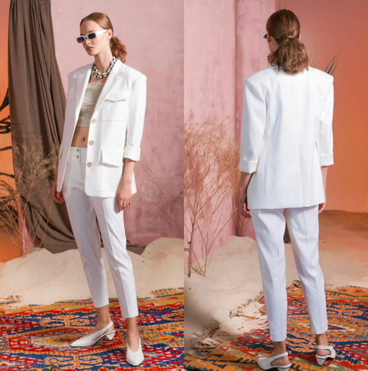 Trajes de madre de la novia blancos fríos, para boda, para mujer, blazer, 2 piezas, para fiesta de noche (chaqueta + pantalón) 