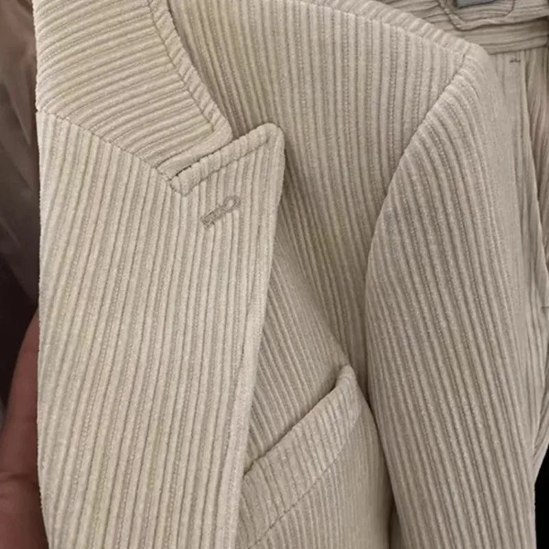 Velours côtelé Double boutonnage rétro Blazer Hombre manteau décontracté mince à manches longues Gentleman costume Blazers Chaquetas Hombre De Vestir 