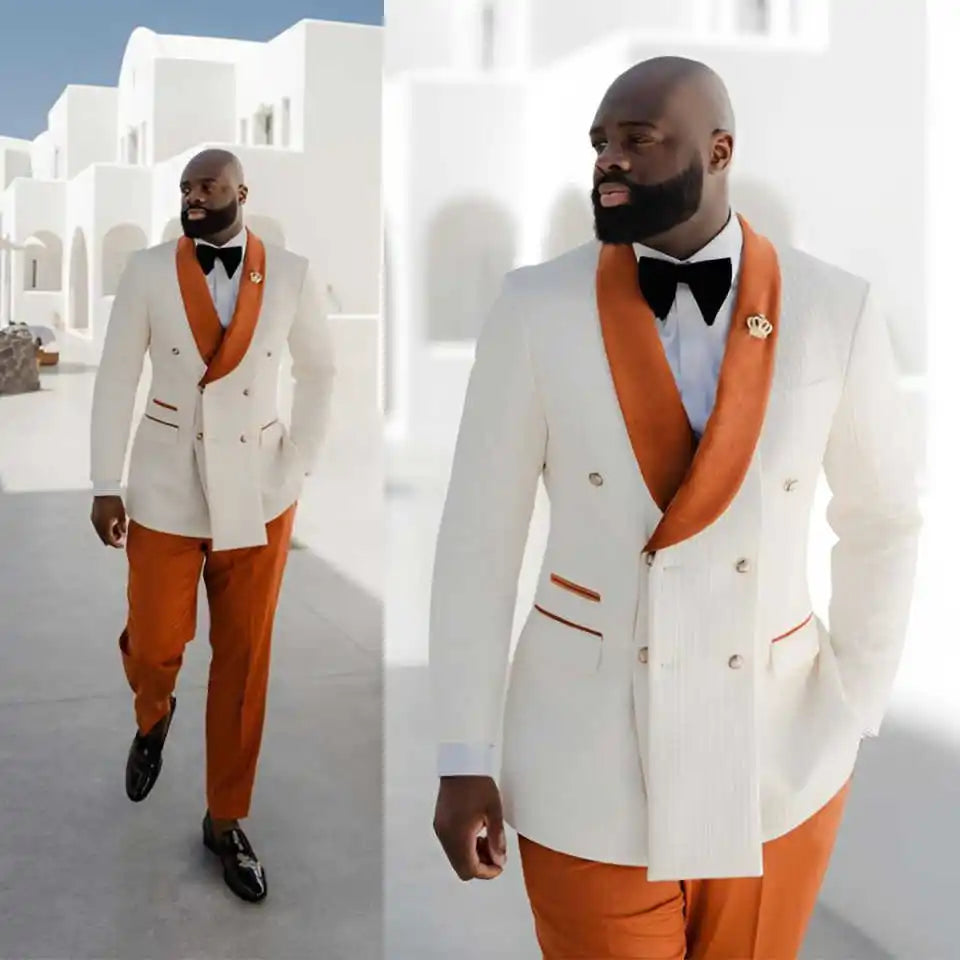 Costume de mariage en velours côtelé pour homme, 2 pièces, avec revers châle, croisé, blazer et pantalon, personnalisé
