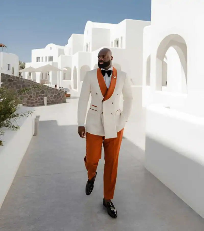 Trajes de boda de pana a la moda para hombre, esmoquin cruzado con solapa chal, 2 piezas, blazer, pantalones, traje de fiesta personalizado