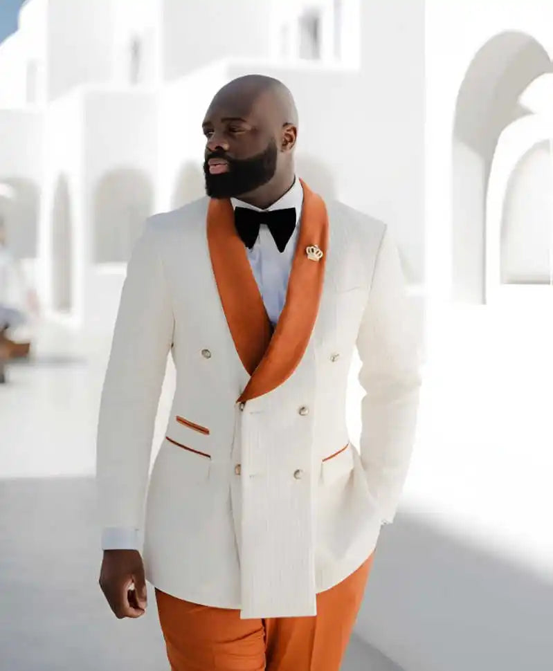 Costume de mariage en velours côtelé pour homme, 2 pièces, avec revers châle, croisé, blazer et pantalon, personnalisé