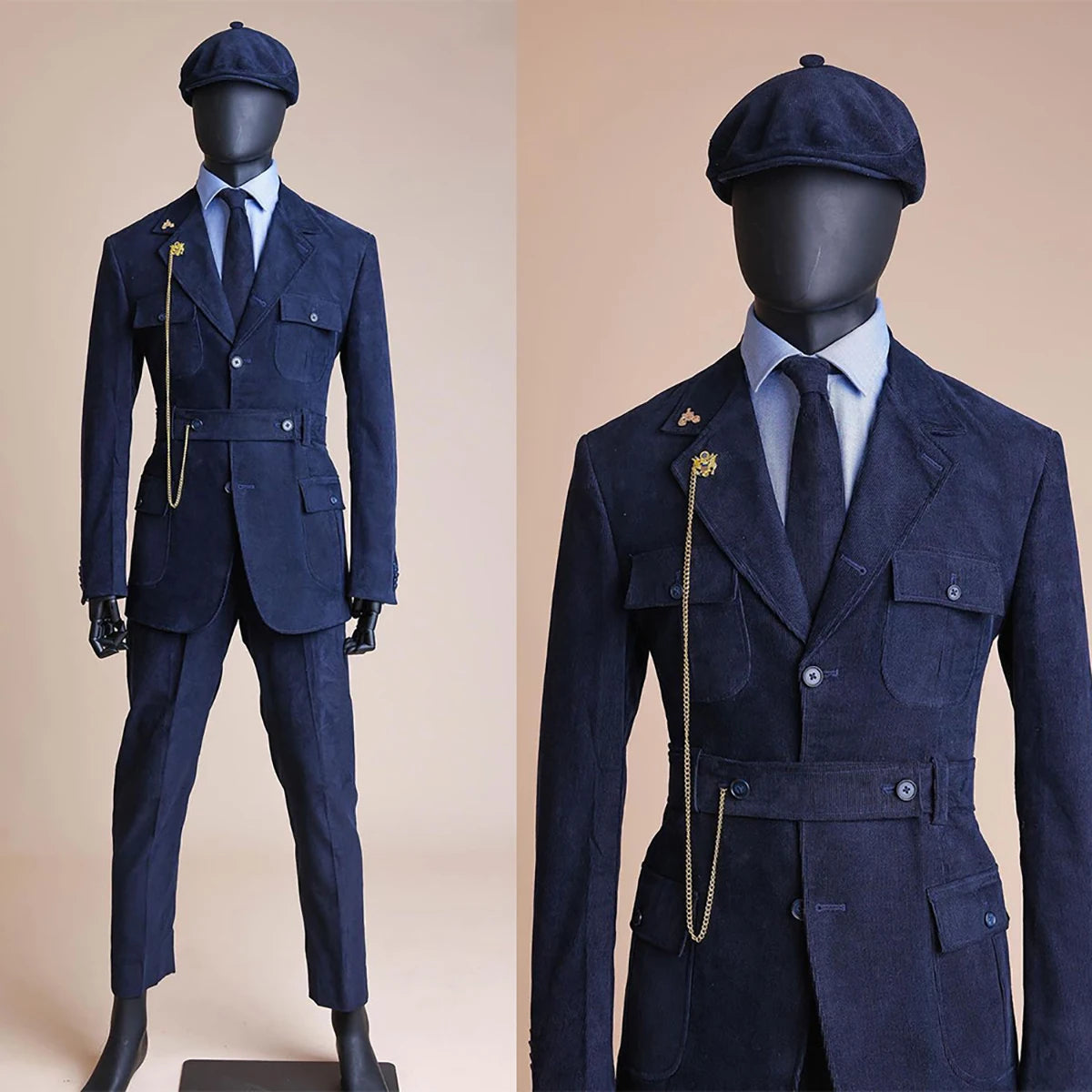 Corduroy Unique Men Suit Tailor-Made 2 Pieces Blazer Pants With Belt Formal Business Causal Work Wear Party Tailored