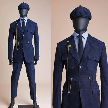 Corduroy Unique Men Suit Tailor-Made 2 Pieces Blazer Pants With Belt Formal Business Causal Work Wear Party Tailored