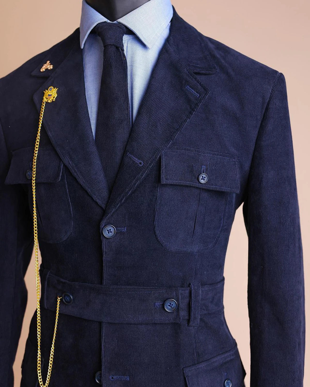 Costume homme 2 pièces en velours côtelé sur mesure, blazer et pantalon avec ceinture, tenue de travail décontractée, tenue de soirée sur mesure 