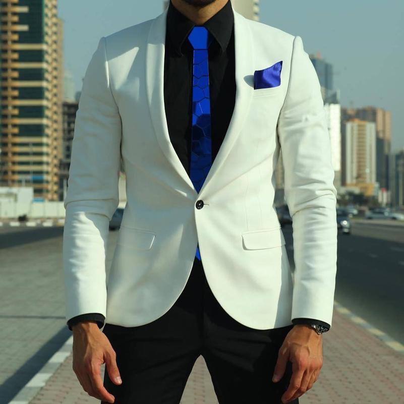 Traje de novio blanco de 2 piezas, esmoquin ajustado para boda, informal, con solapa chal (chaqueta y pantalón) 