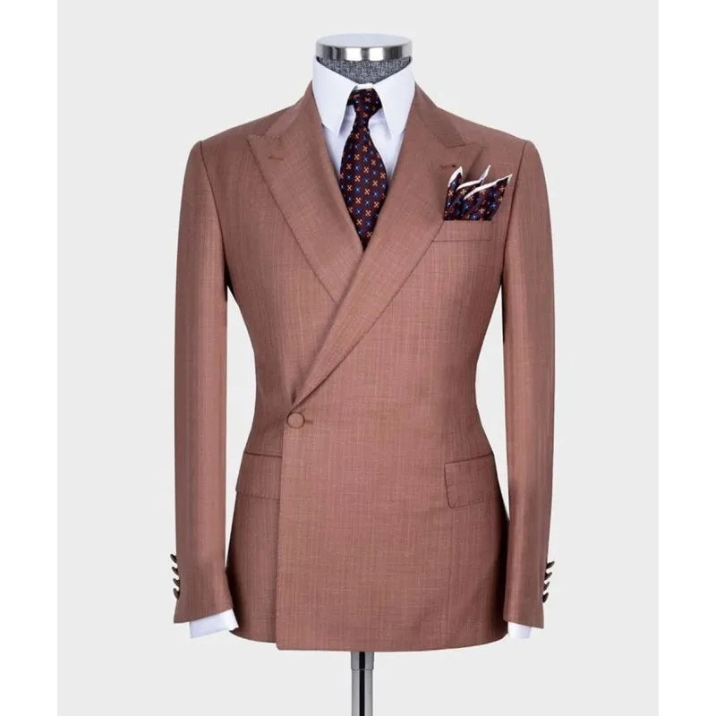 Costume Homme Double Breasted Men Suits One Button Wedding Tuxedo Terno Prom Groom 2 Pcs Slim Fit Blazer Jacket+Pant