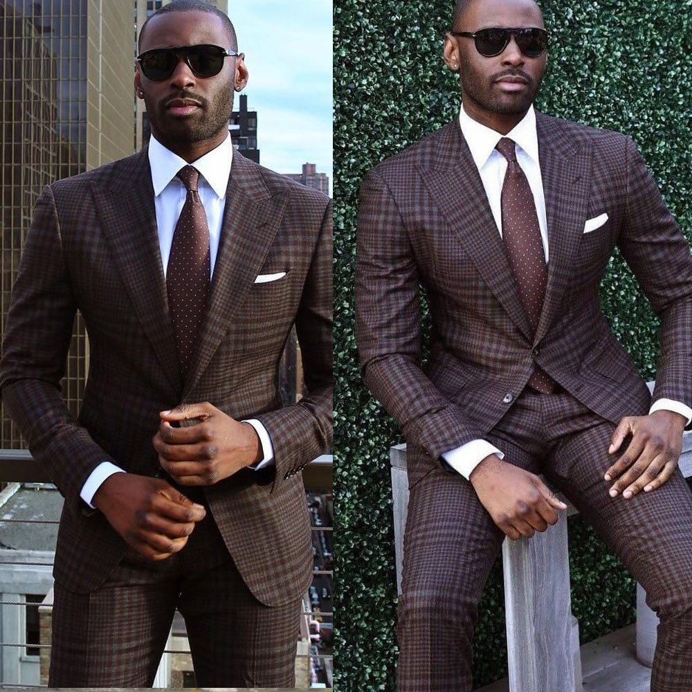 Costume Homme  Men Suits 2 Pieces Damier Checkered Two Buttons Slim Fit Formal Business Wedding Causal Prom