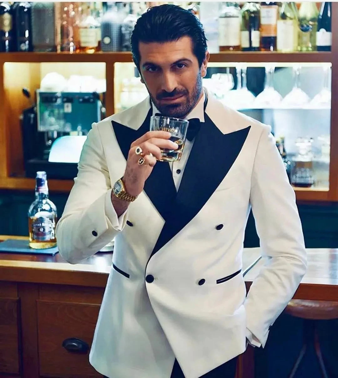Costume Homme Men Suits Tailor-Made 2 Pieces Black Peak Lapel Formal Wedding Business Causal Prom