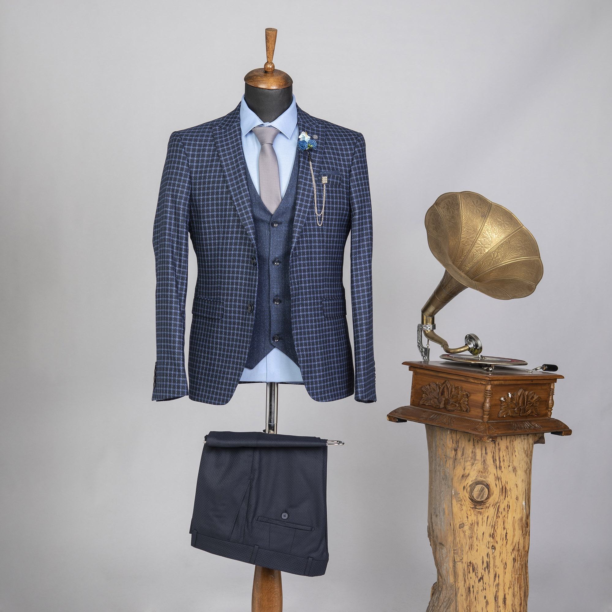 Traje de hombre de 3 piezas, blazer, chaleco, pantalón, esmoquin de un solo pecho, cuadros, para boda, negocios, novio 