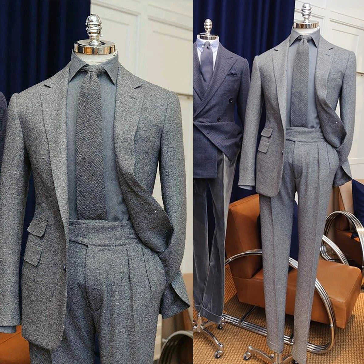 Costume Homme Hiver Hommes Laine Costumes 2 Pièces Revers en Pointe Veste Longue Costumes Décontracté Pardessus Formel Affaires Quotidien Sur Mesure