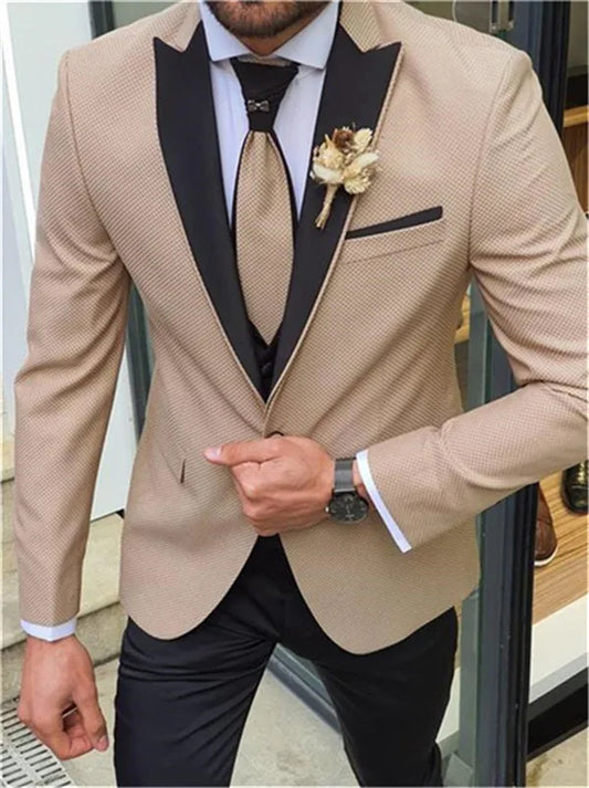 Costume Men Suits 3 Pieces (Jacket+Vest+Pants) Peak LapelProm Tuxedo Slim Fit Groom Wedding Suits For Men Blazer Pattern