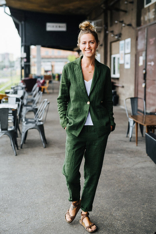 Cotton Linen Tailored Women Pants Suits Prom Party Wear Blazer For Wedding Loose Trousers 2 Pieces