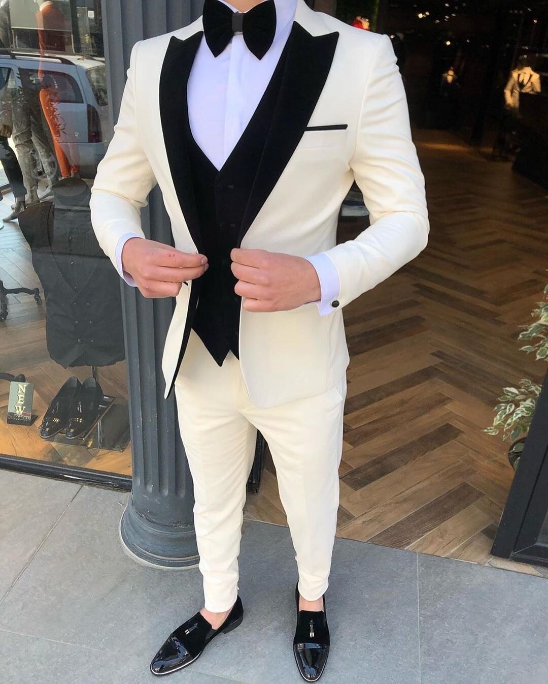 Cream White men Tuxedos Groom Wear Slim Fit One Button Wedding Blazer Suits Business Prom Party Jacket 3 Pieces
