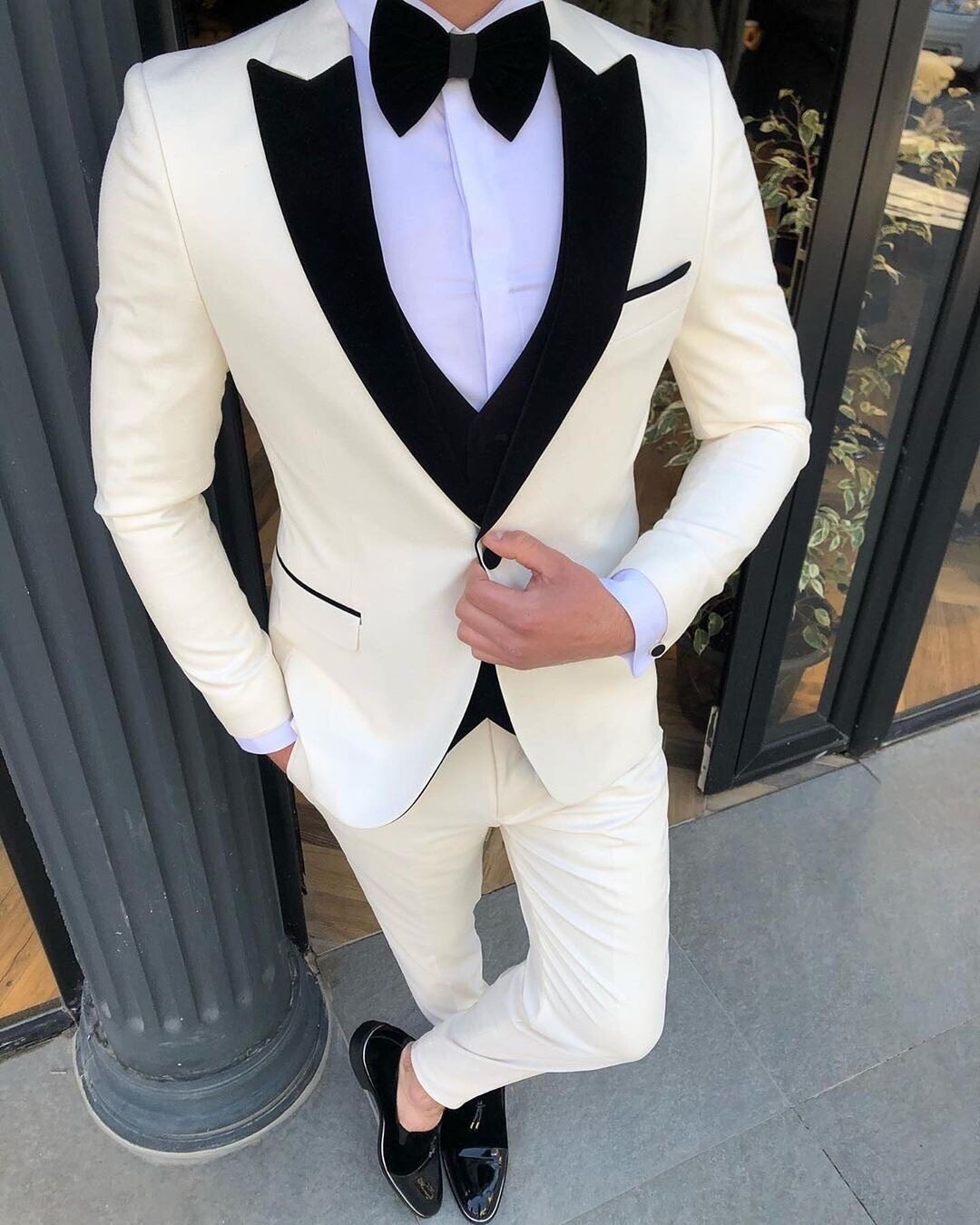 Cream White men Tuxedos Groom Wear Slim Fit One Button Wedding Blazer Suits Business Prom Party Jacket 3 Pieces