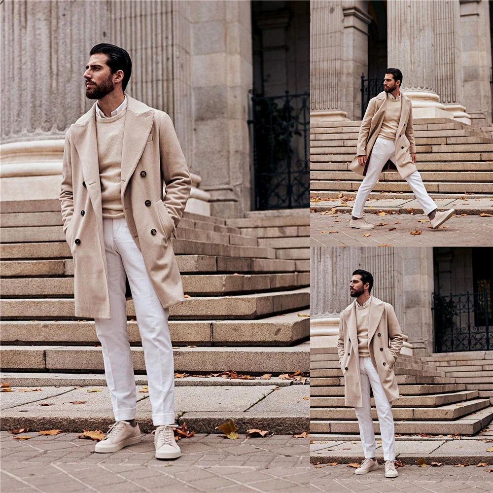 Costume long et chaud pour homme, blanc crème, smoking de haute qualité, blazer de bal, une seule veste