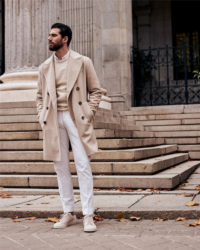 Costume long et chaud pour homme, blanc crème, smoking de haute qualité, blazer de bal, une seule veste