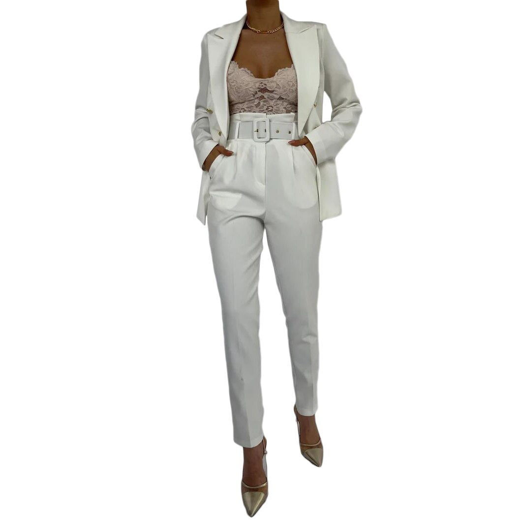 Trajes de mujer color blanco crema, blazer, fiesta, club nocturno, pantalones, traje, chándal femenino, conjuntos de dos piezas 