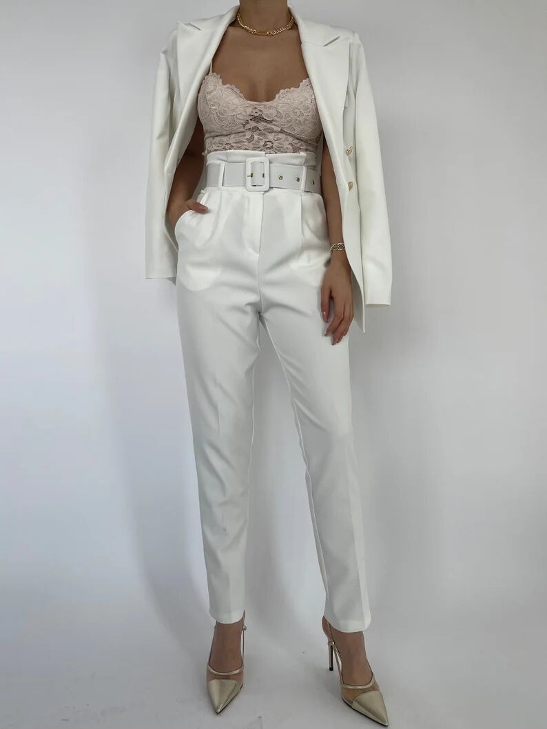 Trajes de mujer color blanco crema, blazer, fiesta, club nocturno, pantalones, traje, chándal femenino, conjuntos de dos piezas 