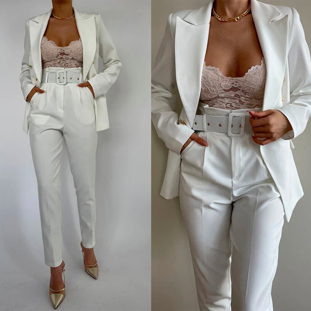 Trajes de mujer color blanco crema, blazer, fiesta, club nocturno, pantalones, traje, chándal femenino, conjuntos de dos piezas 