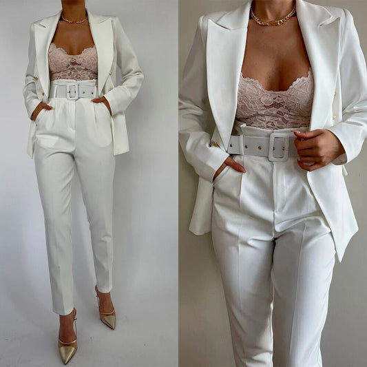 Trajes de mujer color blanco crema, blazer, fiesta, club nocturno, pantalones, traje, chándal femenino, conjuntos de dos piezas 