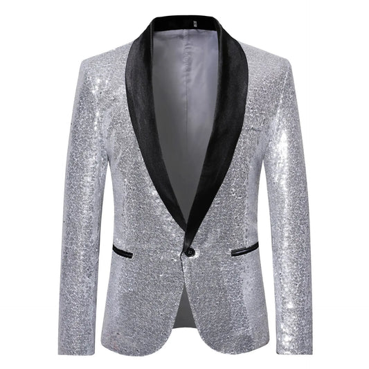 Men's Casual Suit Stage Unique Performance Host Glitter Solid Color Suit Jacket for Dance