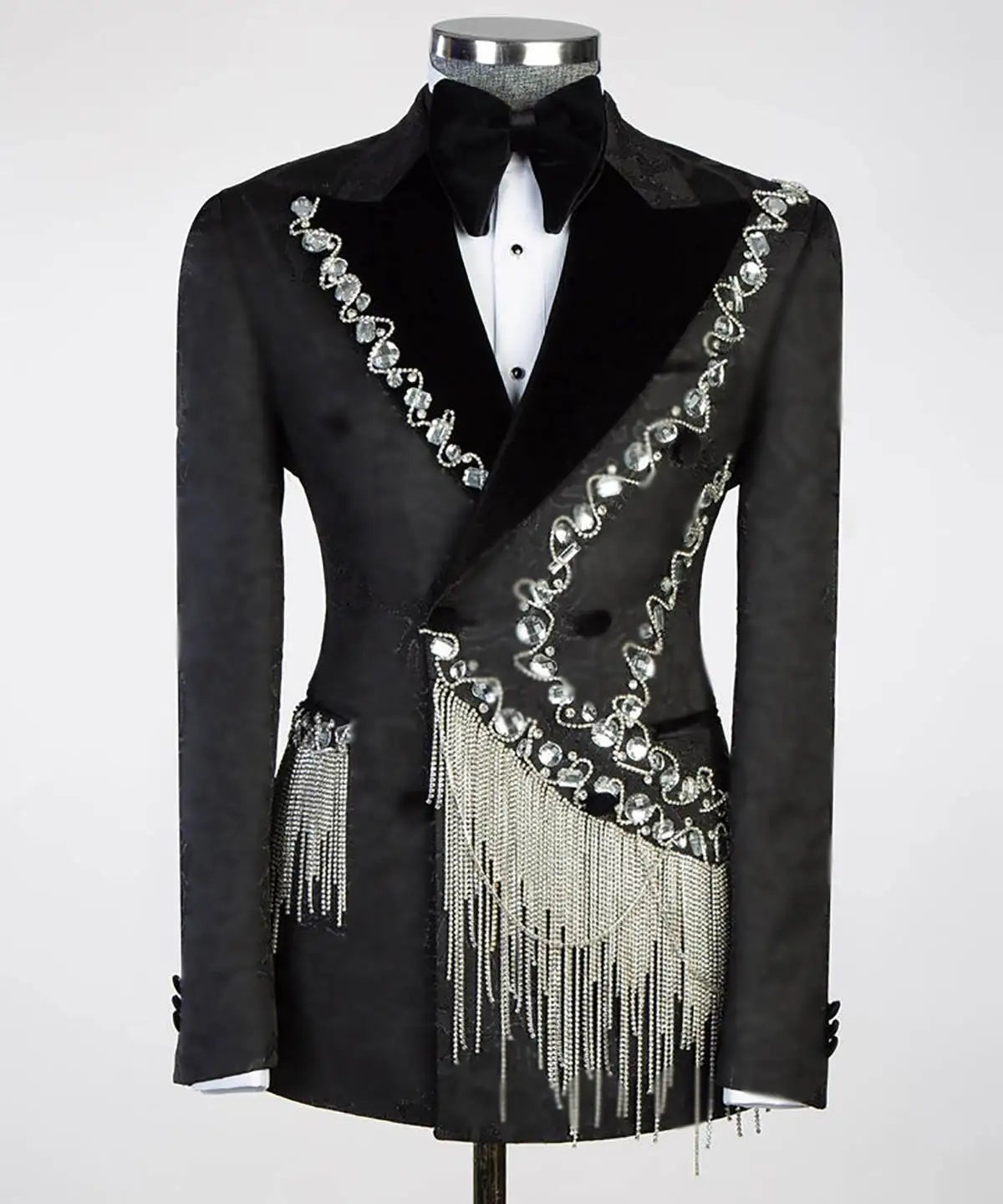 Smoking de mariage pour homme, veste sur mesure, col pointu, avec perles en cristal, pour bal, anniversaire, fête, une pièce