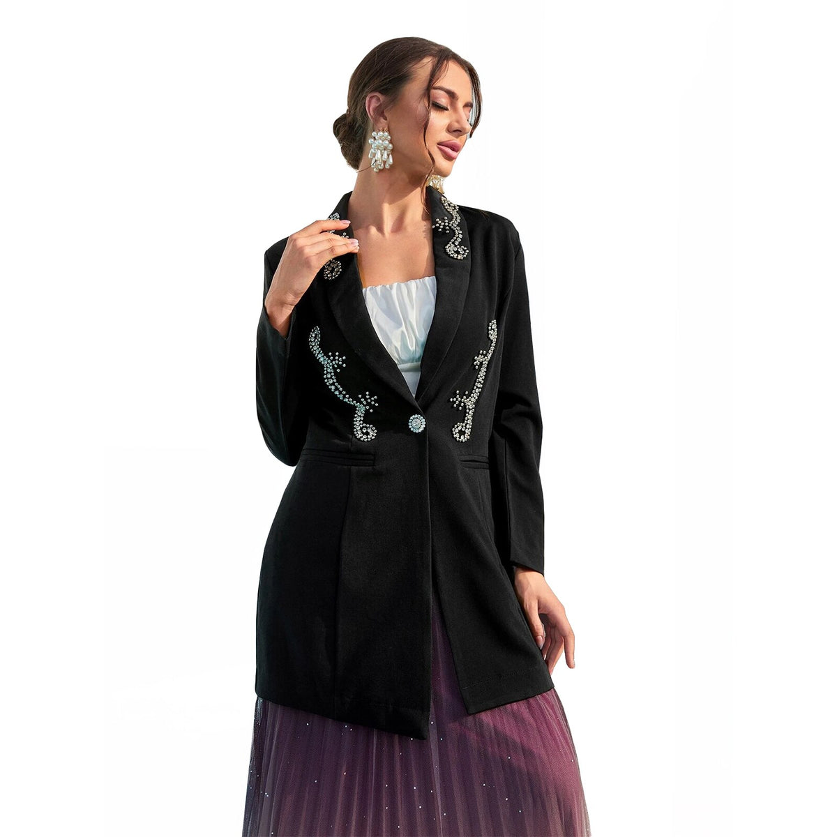 Blazer en perles de cristal pour femme, tenue ample de soirée, de fête, d'anniversaire, une seule pièce 