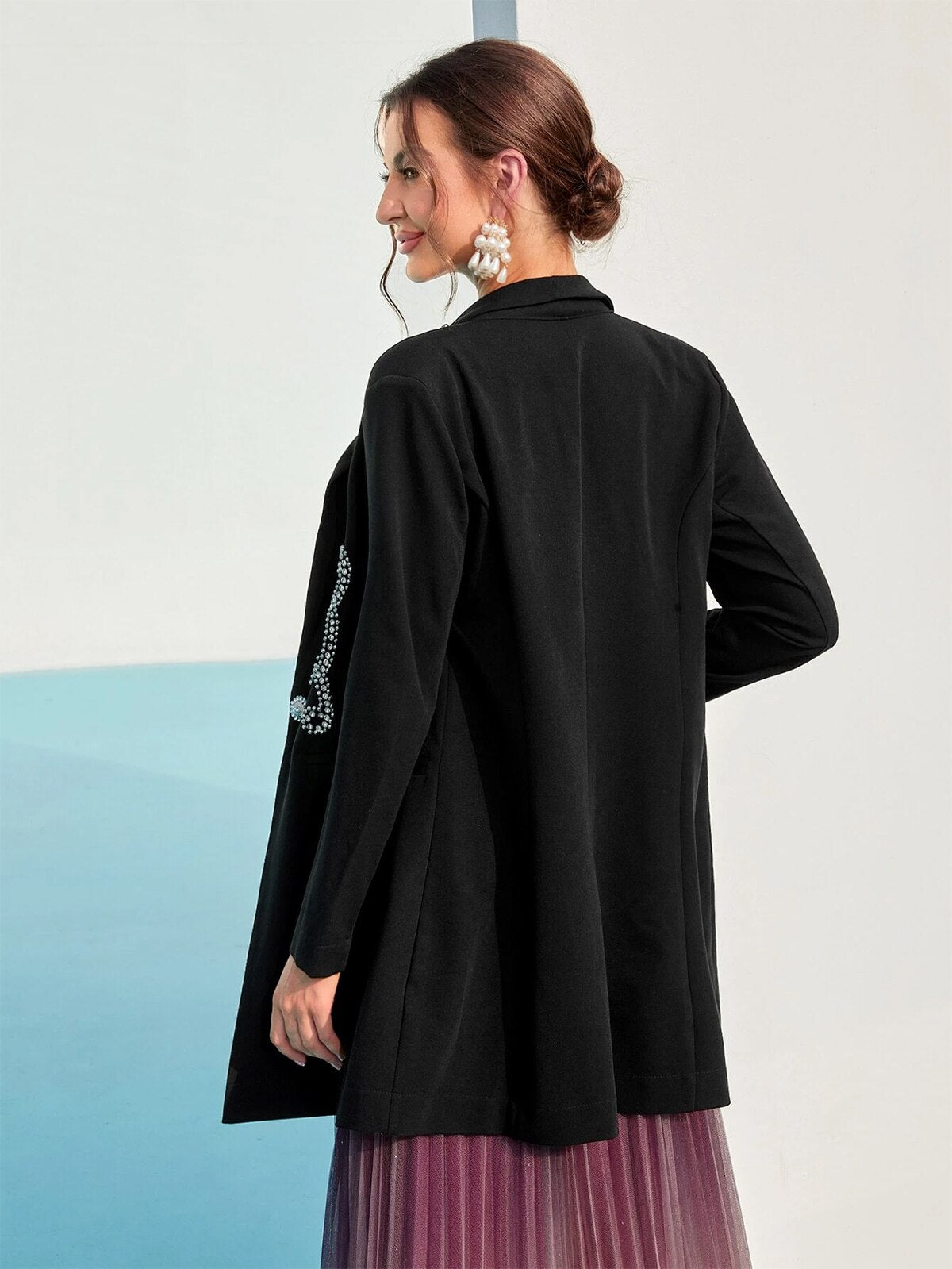 Blazer en perles de cristal pour femme, tenue ample de soirée, de fête, d'anniversaire, une seule pièce 