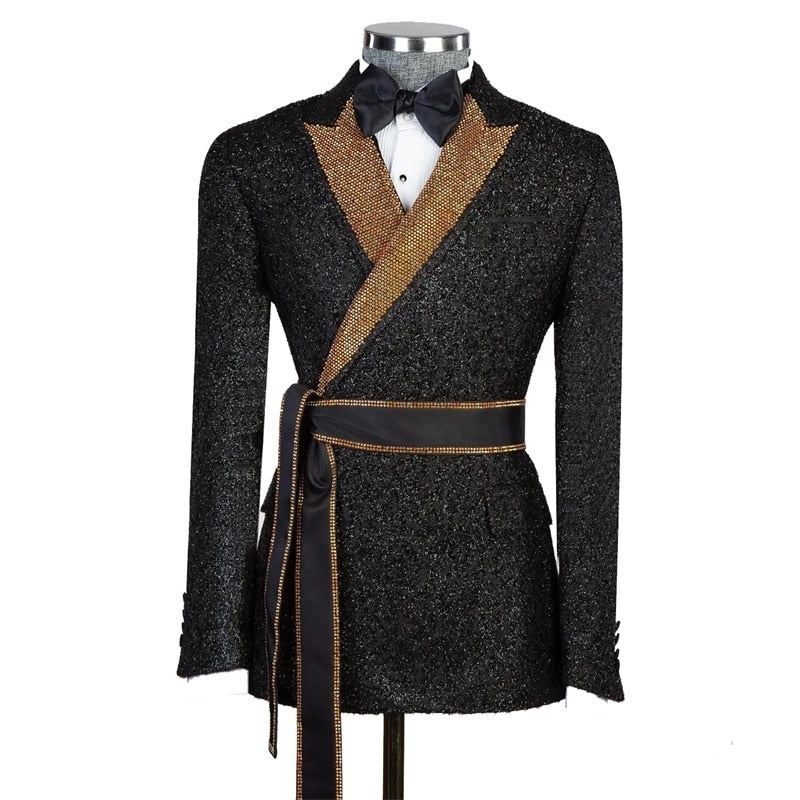Trajes de cristal para hombre para boda, esmoquin formal de lujo para novio, 1 chaqueta, blazer, vestido de fiesta de oficina a medida, abrigo masculino con cinturón 