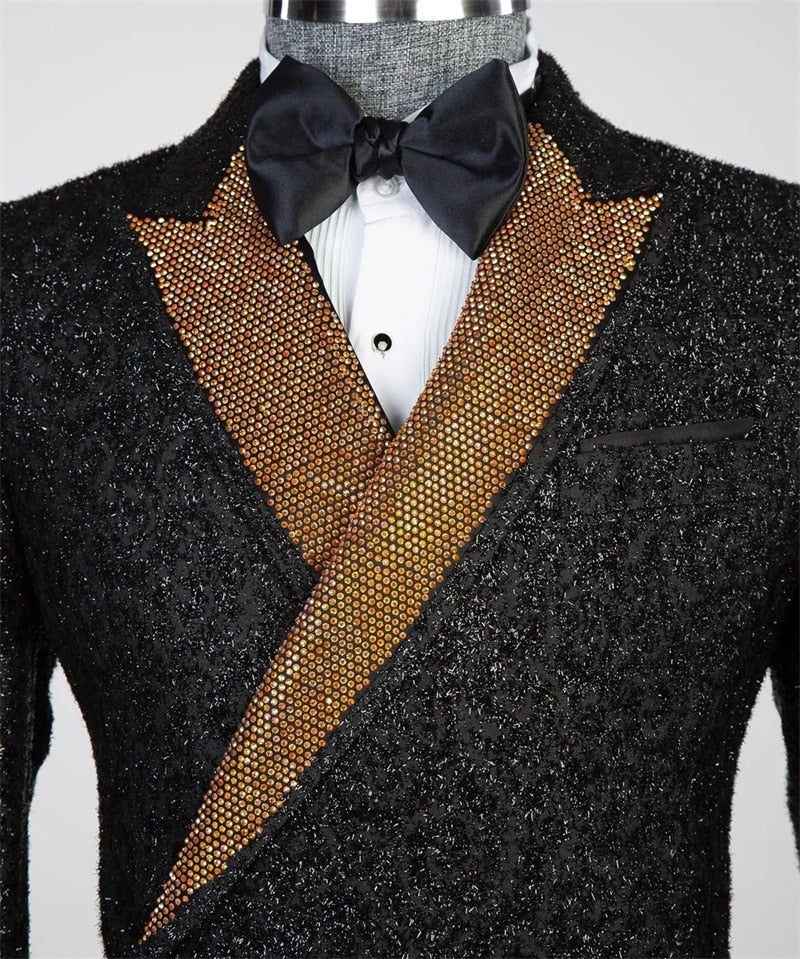 Trajes de cristal para hombre para boda, esmoquin formal de lujo para novio, 1 chaqueta, blazer, vestido de fiesta de oficina a medida, abrigo masculino con cinturón 