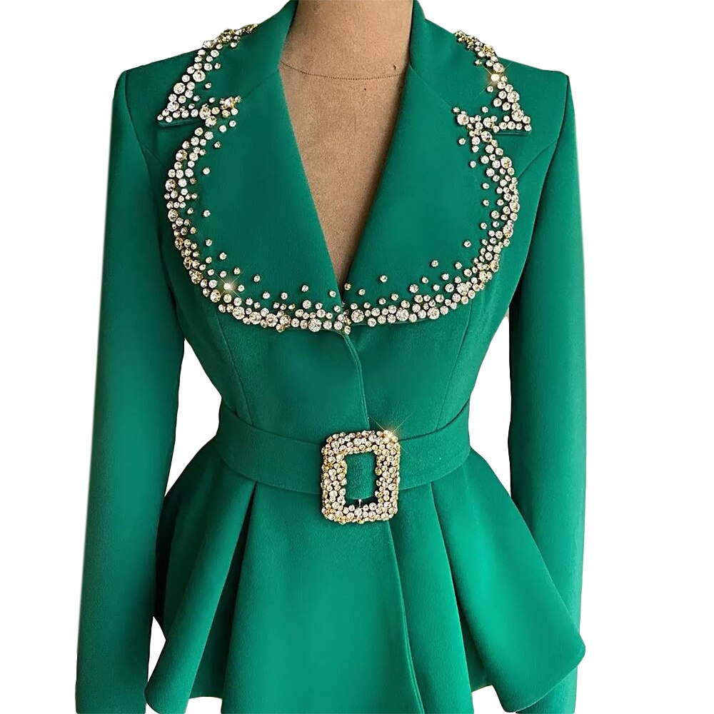 Crystal Rhinestone Mother Of The Bride Dress Blazer Evening Party Outfit Women Tuxedos For Wedding One Pieces