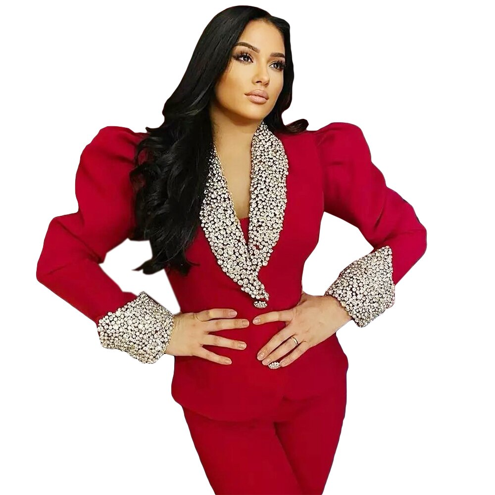 Crystal Rhinestone Mother Of The Bride Pant Suits Evening Party Blazer Suits Women Tuxedos For Wedding 2 Pieces