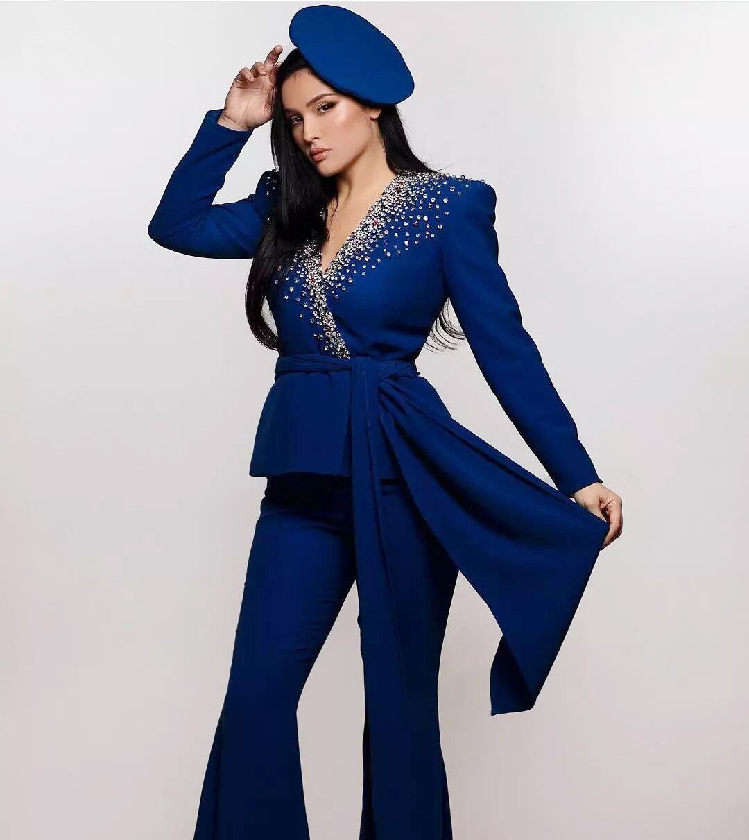 Crystal Rhinestone Mother Of The Bride Pant Suits Evening Party Outfit Women Tuxedos For Wedding (Jacket+Pants)