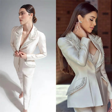 Crystal Women Suits Set For Wedding Tuxedo Custom Made 2 Pcs Blazer+Straight Pants Formal Office Lady Bridal Party Prom Dress