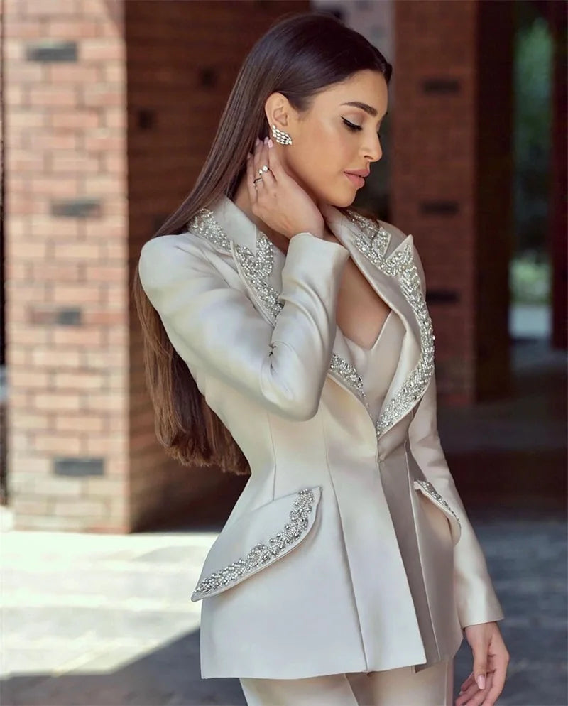 Crystal Women Suits Set For Wedding Tuxedo Custom Made 2 Pcs Blazer+Straight Pants Formal Office Lady Bridal Party Prom Dress